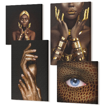 Zestaw obrazów 4 części kwadryptyk Eleganckie portrety afrykańskiej kobiety