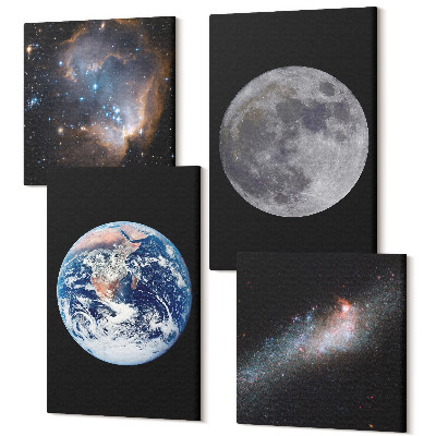 Zestaw obrazów kwadryptyk na ścianę Kosmos galaktyki gwiazdy i Księżyc w pełni