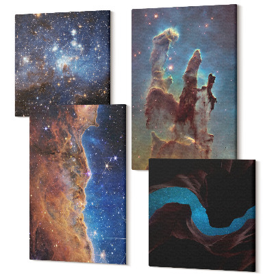 Zestaw obrazów 4 części kwadryptyk Kosmiczne krajobrazy z galaktykami i mgławicami