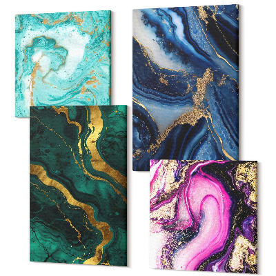 Zestaw obrazów kwadryptyk na ścianę Abstrakcyjne wzory w odcieniach różu zieleni i niebieskiego