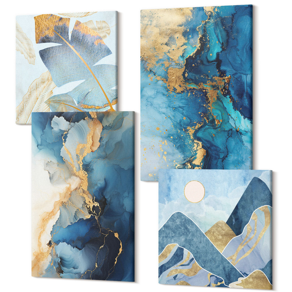 Zestaw obrazów kwadryptyk na ścianę Niebieskie góry abstrakcyjne wzory