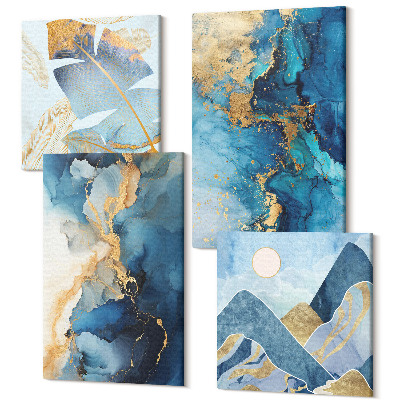 Zestaw obrazów kwadryptyk na ścianę Niebieskie góry abstrakcyjne wzory