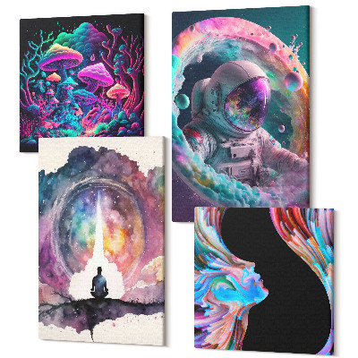 Zestaw obrazów 4 części kwadryptyk Kolorowe ilustracje w stylu fantasy sztuka