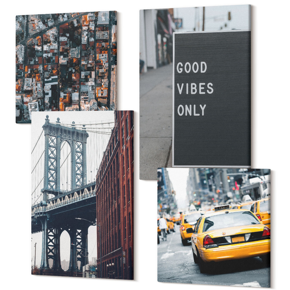 Zestaw obrazów kwadryptyk na ścianę Most w mieście napisy na ulicy widok z lotu ptaka