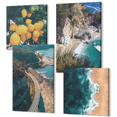 Zestaw obrazów 4 części kwadryptyk Morze plaża cytryny krajobraz górski droga nadmorska