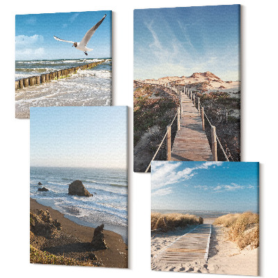 Zestaw obrazów na płótnie kwadryptyk Widok plaży z falami niebem i molo spacerowym
