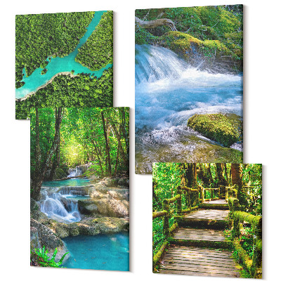 Zestaw obrazów na płótnie kwadryptyk Zielone lasy i krystaliczne wody rzeki