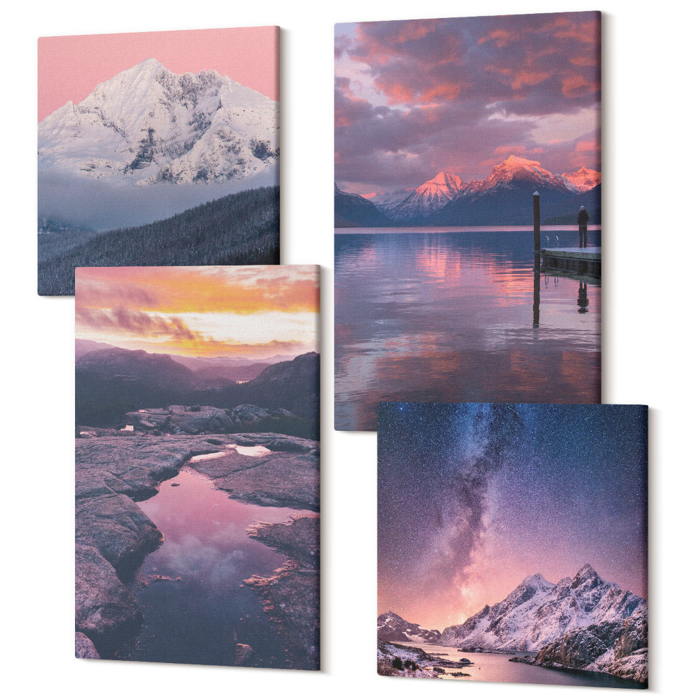 Zestaw obrazów na płótnie kwadryptyk Góry i woda w pięknych naturalnych krajobrazach