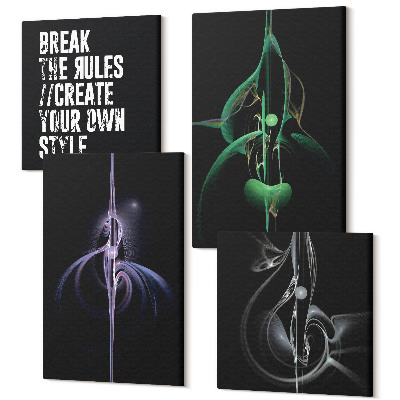 Zestaw obrazów kwadryptyk na ścianę Abstrakcyjne wzory w czerni inskrypcja