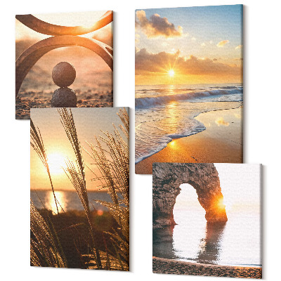 Zestaw obrazów kwadryptyk na ścianę Spokojne pejzaże zachód słońca na plaży