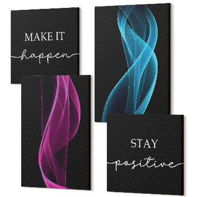 Zestaw obrazów 4 części kwadryptyk Fale kolorowych neonowych linii na ciemnym tle