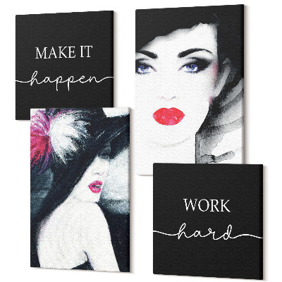 Zestaw obrazów 4 części kwadryptyk Malowane portrety kobiet z wyrazistymi ustami