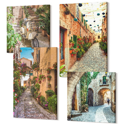 Zestaw obrazów na płótnie kwadryptyk Urokliwe uliczki z kwiatami we włoskim klimacie