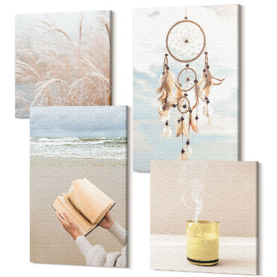 Zestaw obrazów kwadryptyk na ścianę Spokojne pejzaże delikatne letnie widoki styl boho