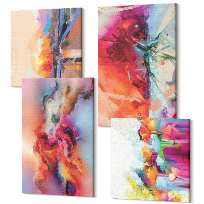 Zestaw obrazów kwadryptyk na ścianę Kolorowe abstrakcje z dynamicznymi formami i kształtami