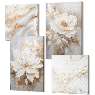 Zestaw obrazów na płótnie kwadryptyk Kwiaty i abstrakcyjny wzór marmuru