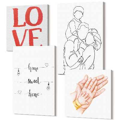 Zestaw obrazów kwadryptyk na ścianę Rodzinne ilustracje napisy do domu o życiu i miłości