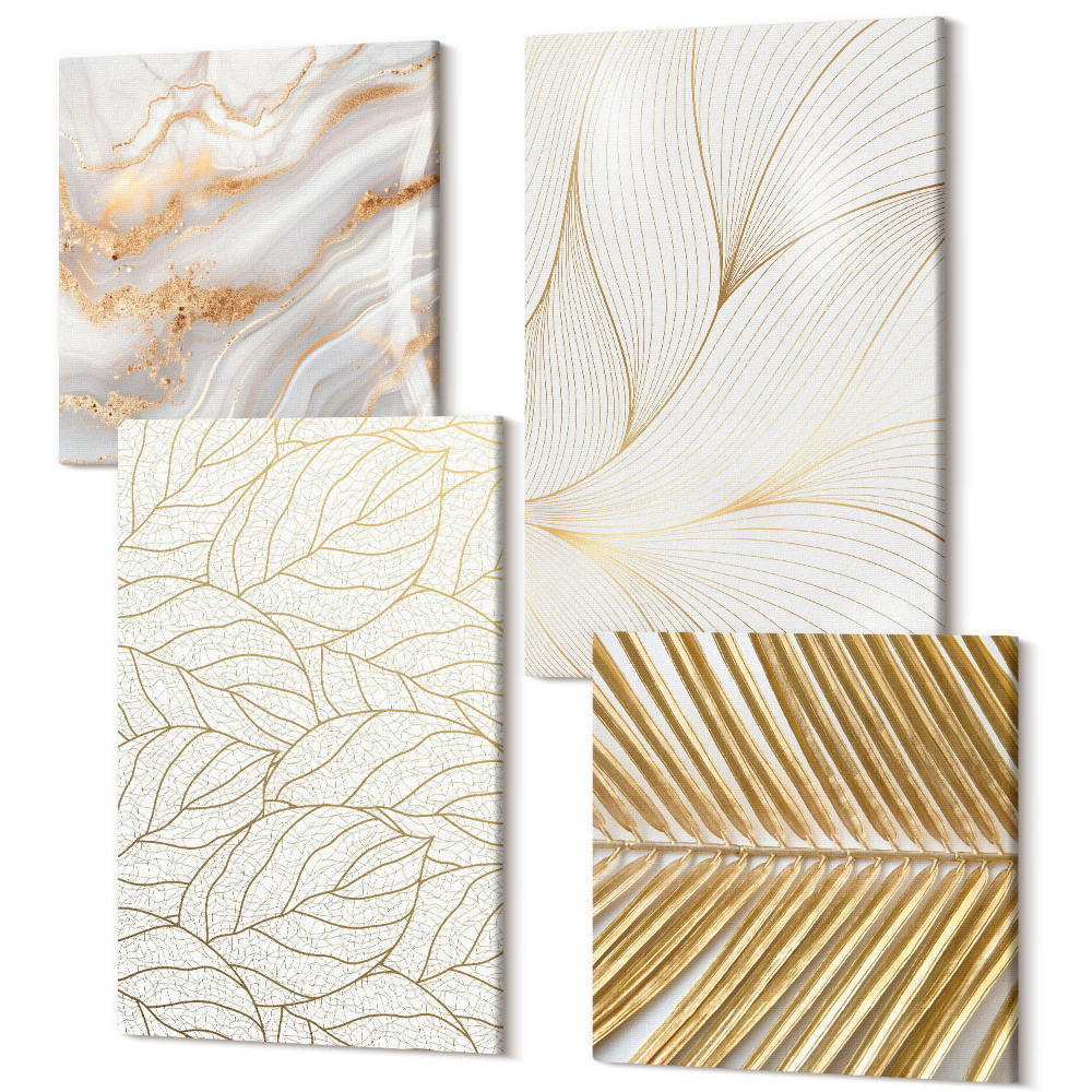 Zestaw obrazów 4 części kwadryptyk Linearne wzory liści abstrakcyjny marmur