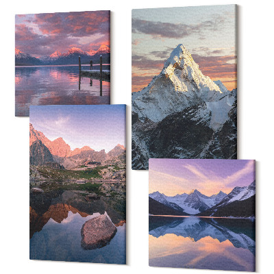 Zestaw obrazów 4 części kwadryptyk Górskie krajobrazy z wodą i skałami w tle