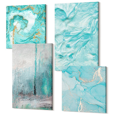 Zestaw obrazów kwadryptyk na ścianę Odcienie błękitu w delikatnych wzorach abstrakcyjnych