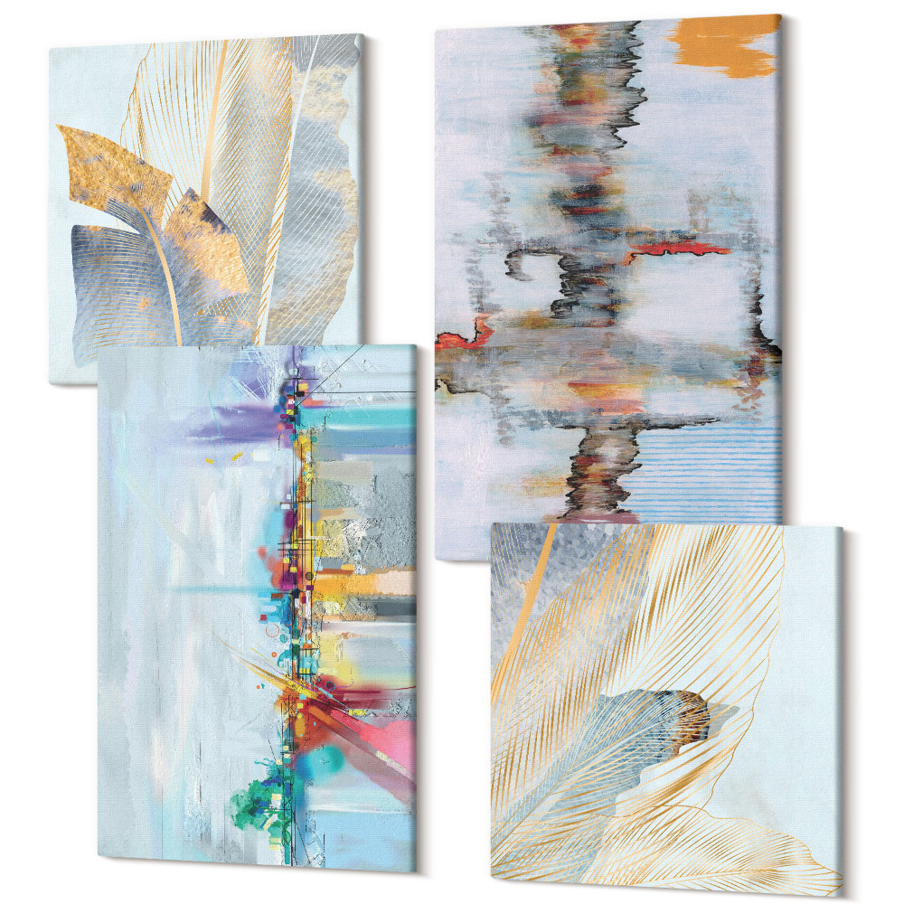 Zestaw obrazów 4 części kwadryptyk Abstrakcyjne kompozycje styl malarski