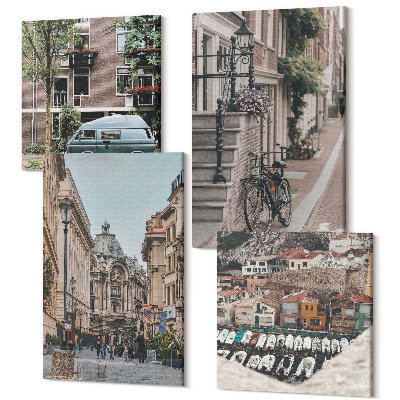 Zestaw obrazów kwadryptyk na ścianę Miejskie spokojne widoki na budynki