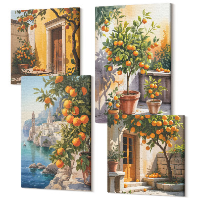 Zestaw obrazów 4 części kwadryptyk Malowane cytrusy i krajobrazy nadmorskie
