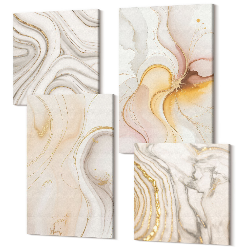 Zestaw obrazów kwadryptyk na ścianę Abstrakcyjne ciepłe wzory eleganckie motywy