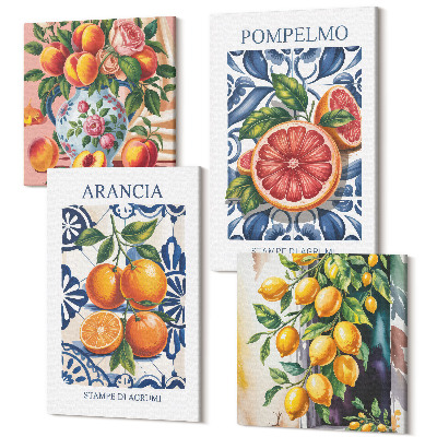 Zestaw obrazów 4 części kwadryptyk Cytrusy w stylu włoskim modne postery