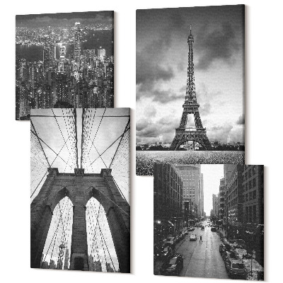 Zestaw obrazów 4 części kwadryptyk Wieże i mosty w monochromatycznych odcieniach