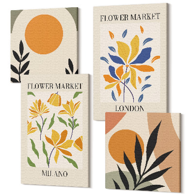 Zestaw obrazów 4 części kwadryptyk Kwiatowe postery Paryż Mediolan Londyn