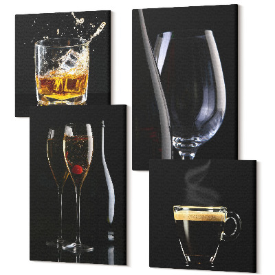 Zestaw obrazów 4 części kwadryptyk Whisky wino szampan kawa napoje alkohol