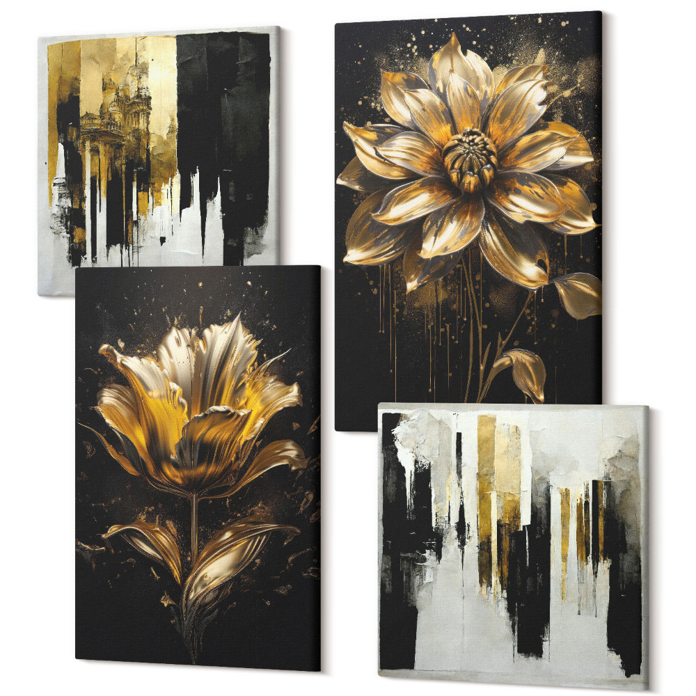 Zestaw obrazów 4 części kwadryptyk Stylowe kwiaty abstrakcje nowoczesne