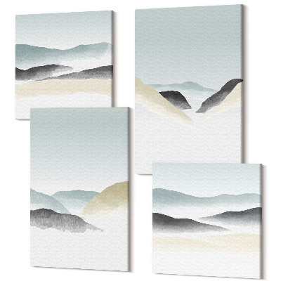 Zestaw obrazów kwadryptyk na ścianę Minimalistyczne góry w delikatnych pastelach