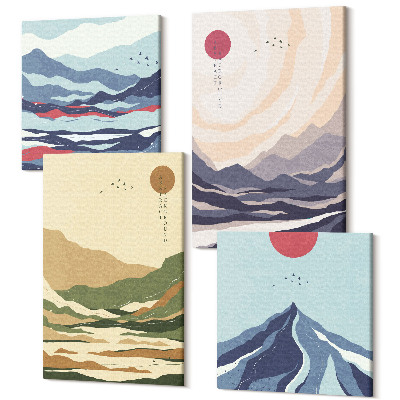Zestaw obrazów 4 części kwadryptyk Góry w pastelowych kolorach styljapandi