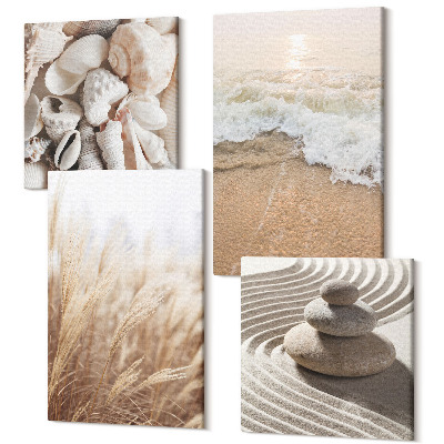 Zestaw obrazów na płótnie kwadryptyk Motywy plażowe z muszlami i falami morskimi