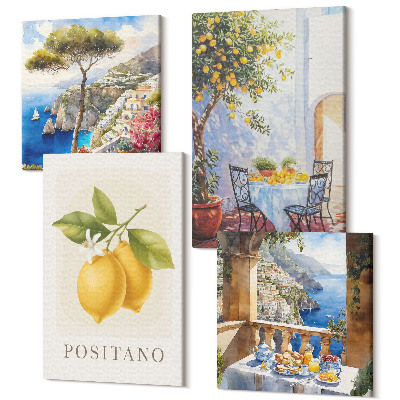 Zestaw obrazów 4 części kwadryptyk Widoki Positano z cytrynami architektura włoska