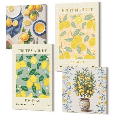 Zestaw obrazów kwadryptyk na ścianę Drzewo cytrusowe i owoce postery włoskie