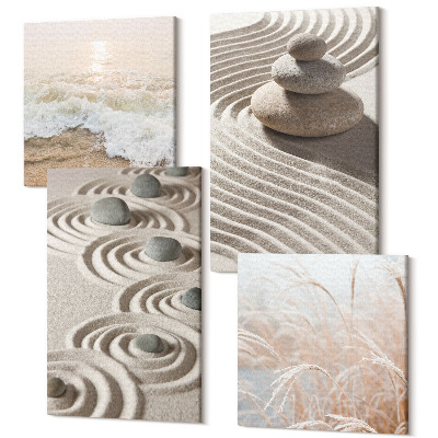 Zestaw obrazów 4 części kwadryptyk Spokojne fale piasku i wody z kamieniami na plaży