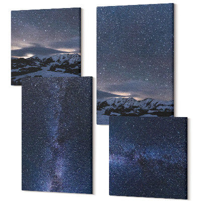 Zestaw obrazów na płótnie kwadryptyk Nocne niebo z gwiazdami i górskim krajobrazem