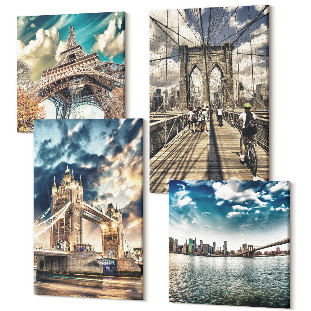 Zestaw obrazów kwadryptyk na ścianę Mosty i wieże w europejskich miastach