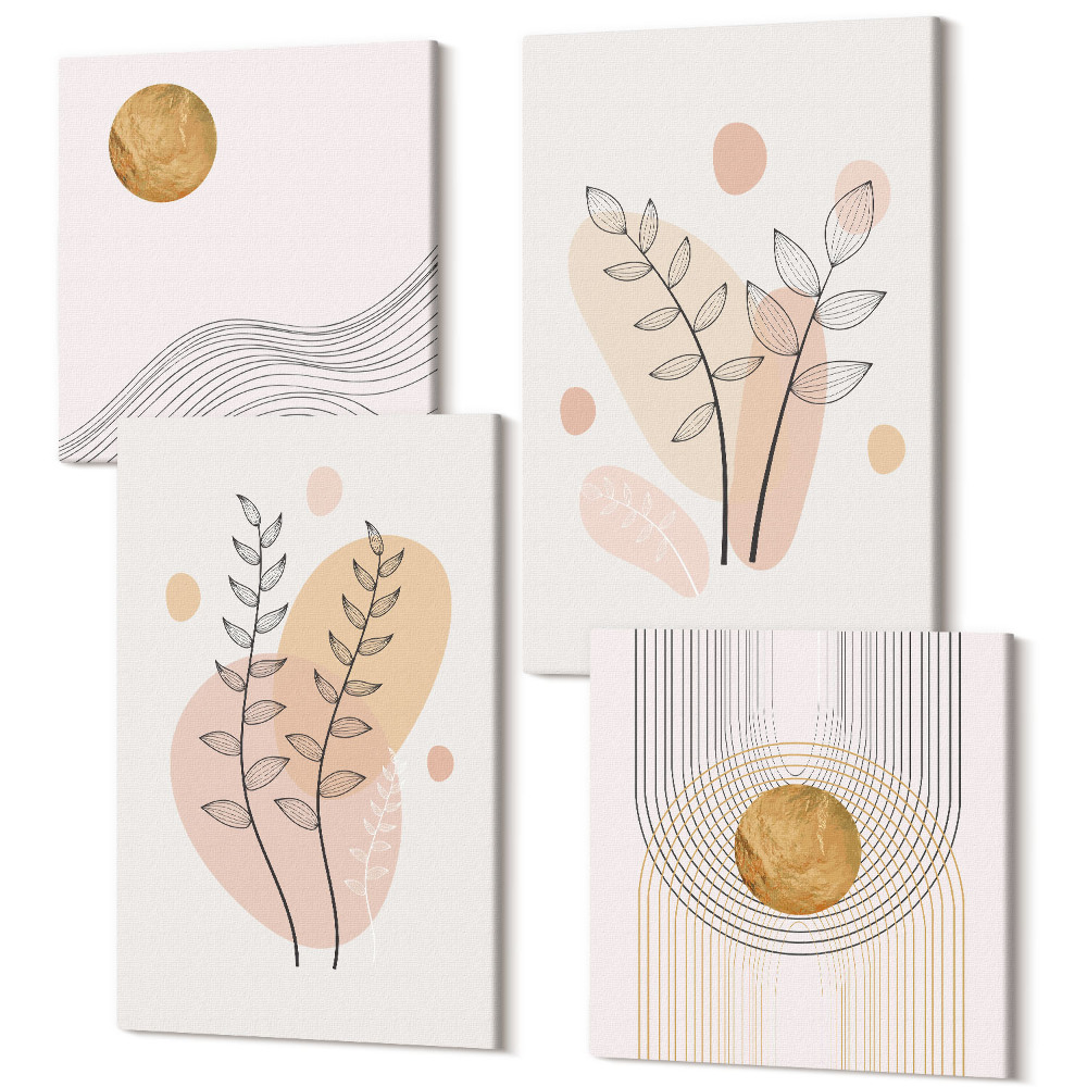 Zestaw obrazów 4 części kwadryptyk Minimalistyczne rysunki roślinne abstrakcje