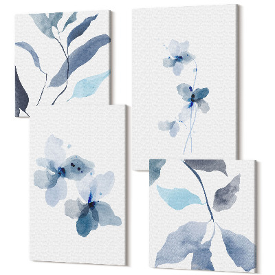 Zestaw obrazów kwadryptyk na ścianę Minimalistyczne akwarelowe kwiaty w odcieniach błękitu