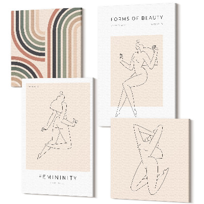 Zestaw obrazów na płótnie kwadryptyk Linearne sylwetki kobiet w minimalistycznych posterach