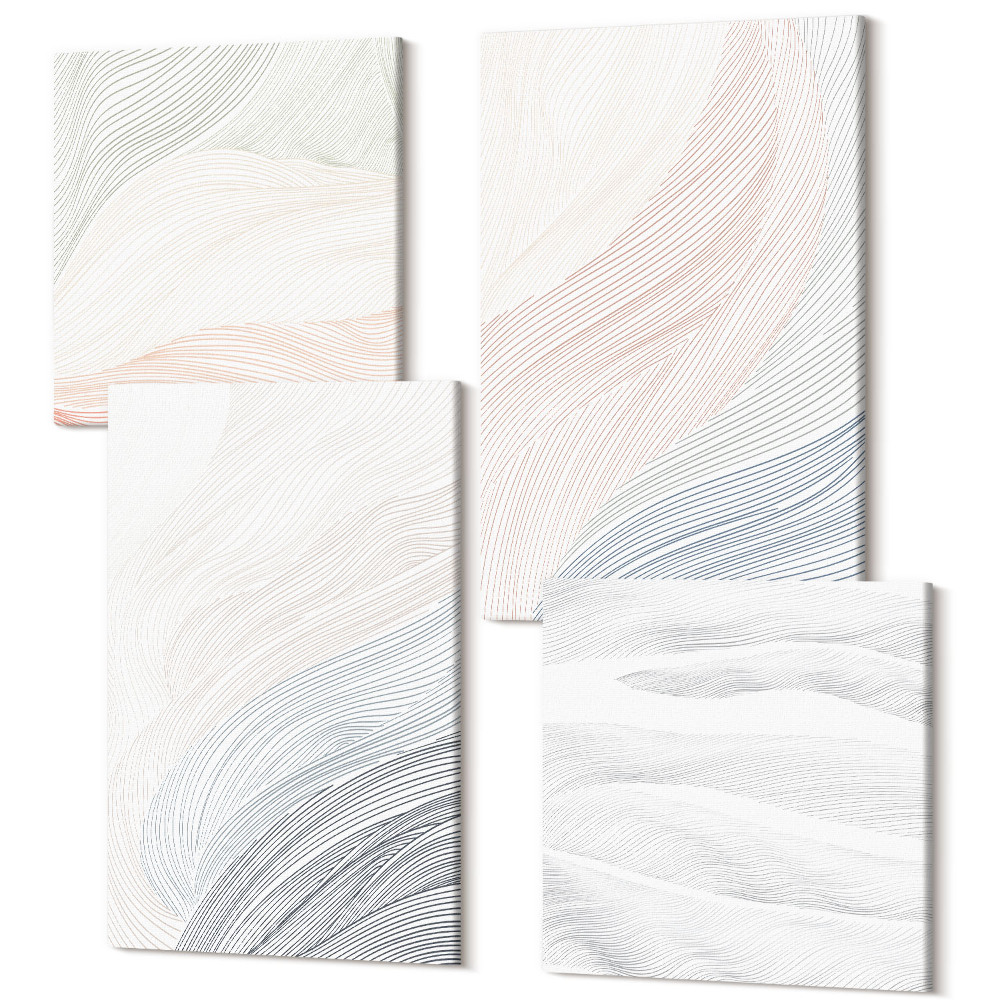 Zestaw obrazów kwadryptyk na ścianę Abstrakcyjne fale malunek tektury pastelowe barwy