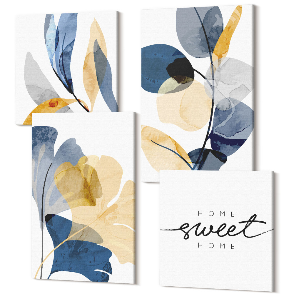Zestaw obrazów kwadryptyk na ścianę Roślinne motywy w akwarelowym stylu