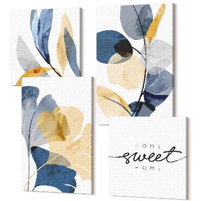 Zestaw obrazów kwadryptyk na ścianę Roślinne motywy w akwarelowym stylu