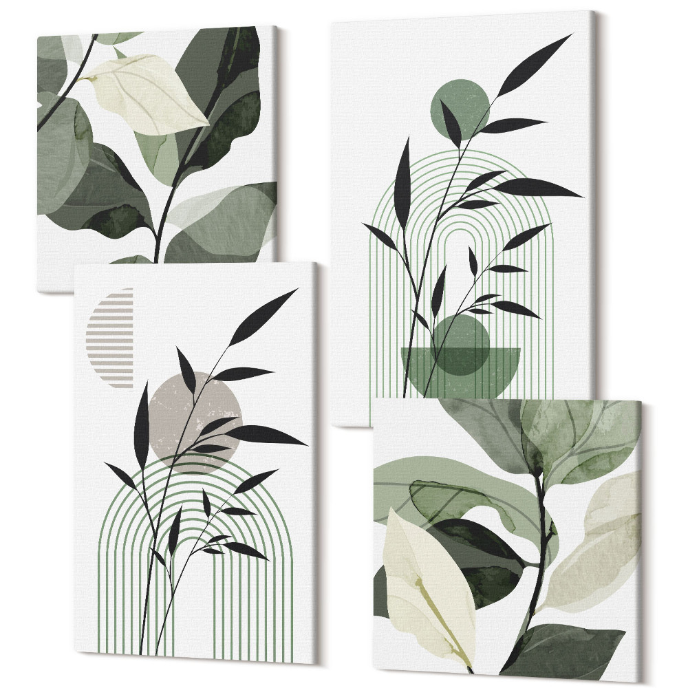 Zestaw obrazów na płótnie kwadryptyk Roślinne kompozycje abstrakcyjne styl boho