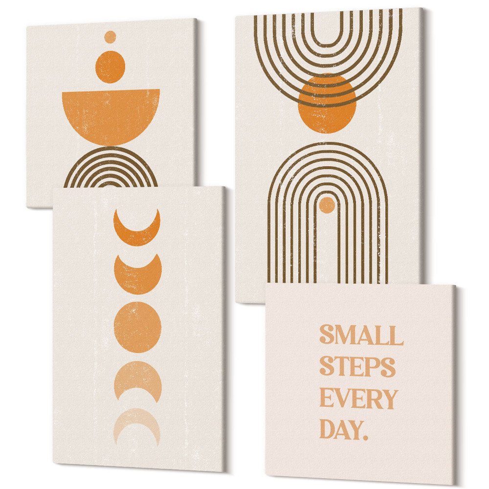 Zestaw obrazów na płótnie kwadryptyk Minimalistyczne boho wzory abstrakcyjne i napis