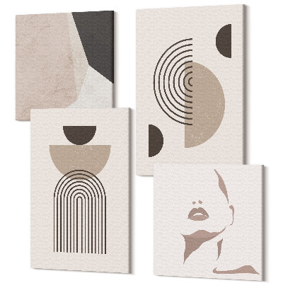 Zestaw obrazów kwadryptyk na ścianę Abstrakcyjne formy geometryczne i sylwetka twarzy